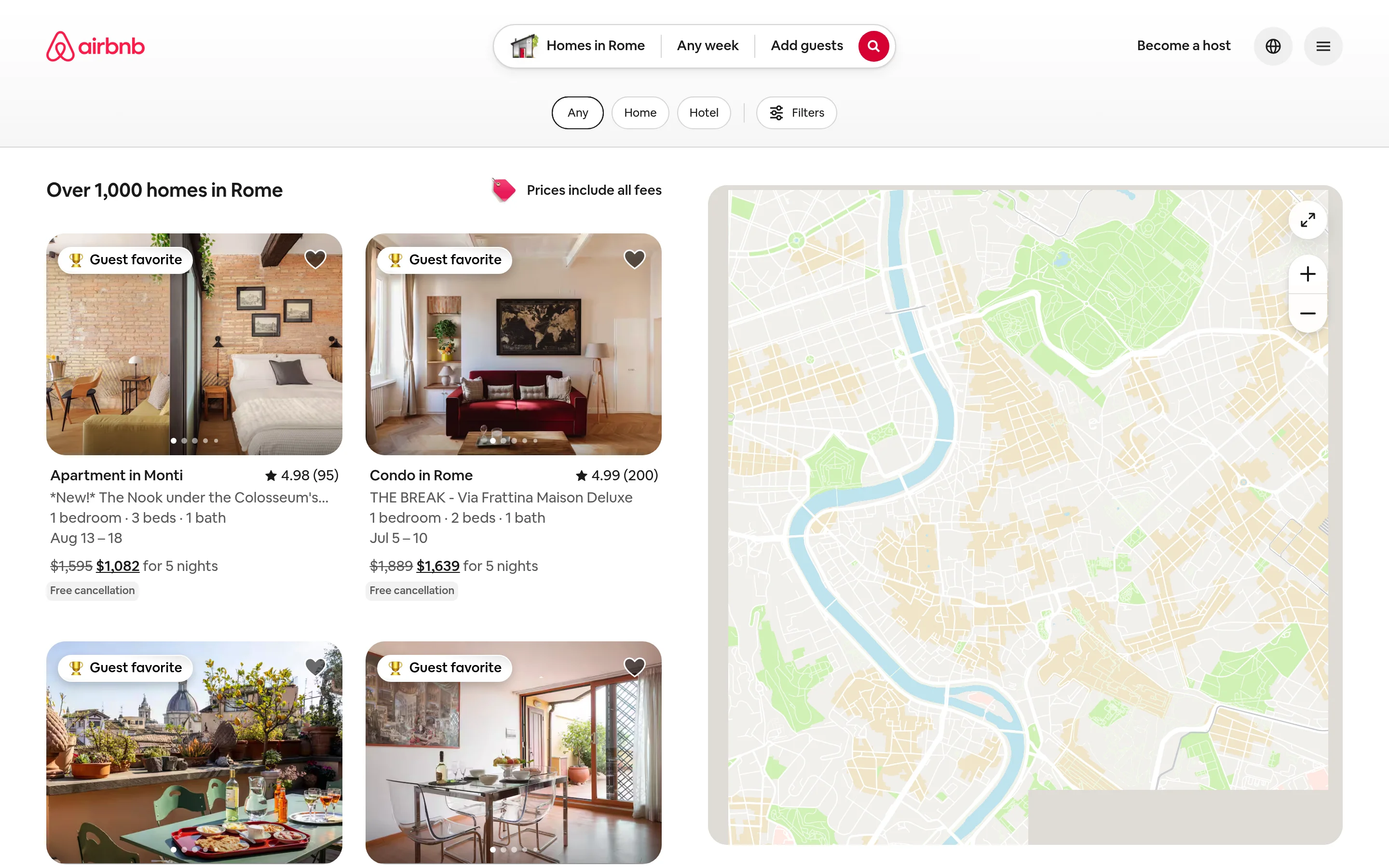 浏览器所看到的 Airbnb 搜索结果