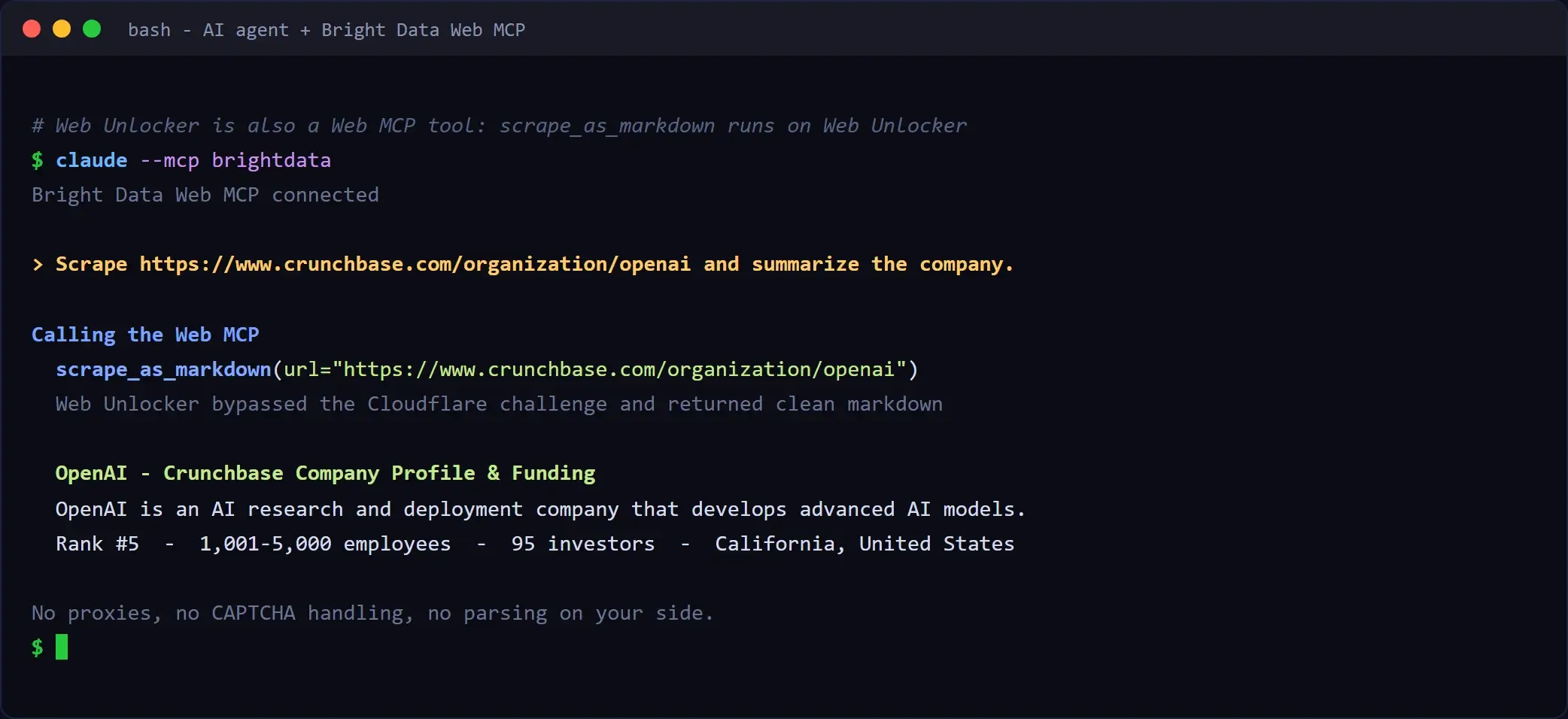 终端中的自然语言抓取：Web MCP 的 scrape_as_markdown 运行在网络解锁器上