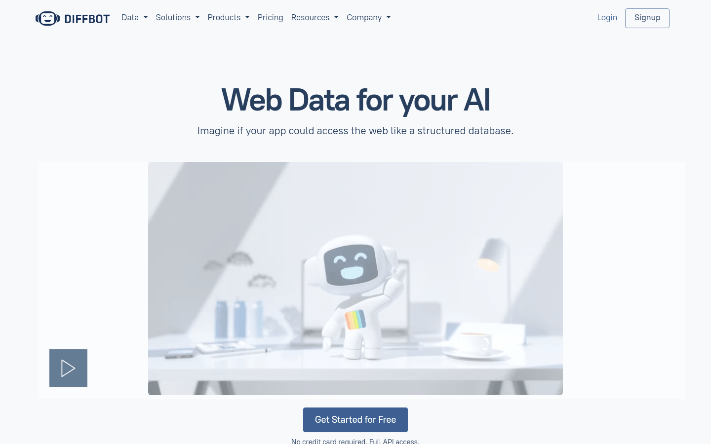 Diffbot 主页截图,展示其 AI 驱动的网页数据提取平台和 Knowledge Graph 产品。