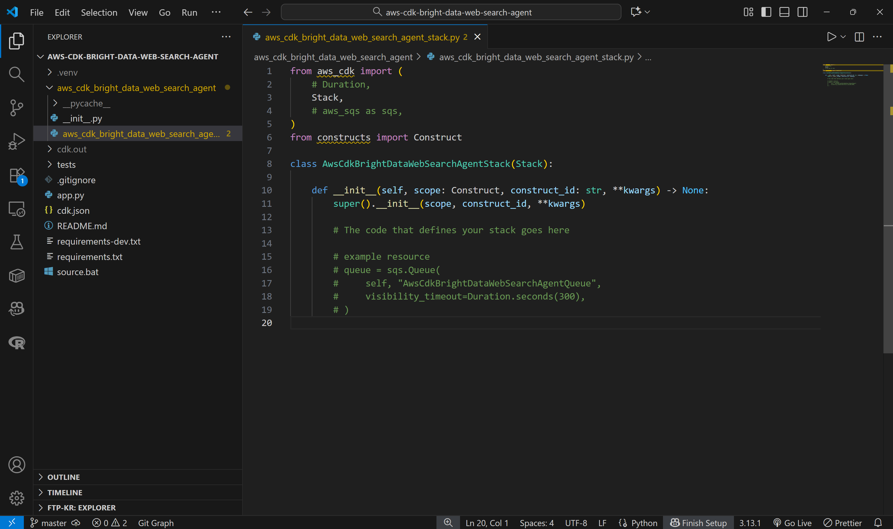 Visual Studio Code 中的 CDK stack 脚本
