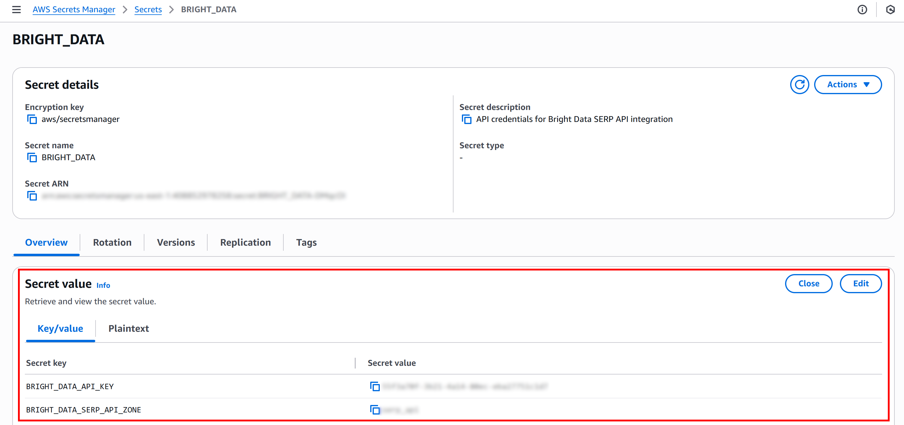 注意“BRIGHT_DATA_API_KEY”和“BRIGHT_DATA_SERP_API_ZONE”secrets