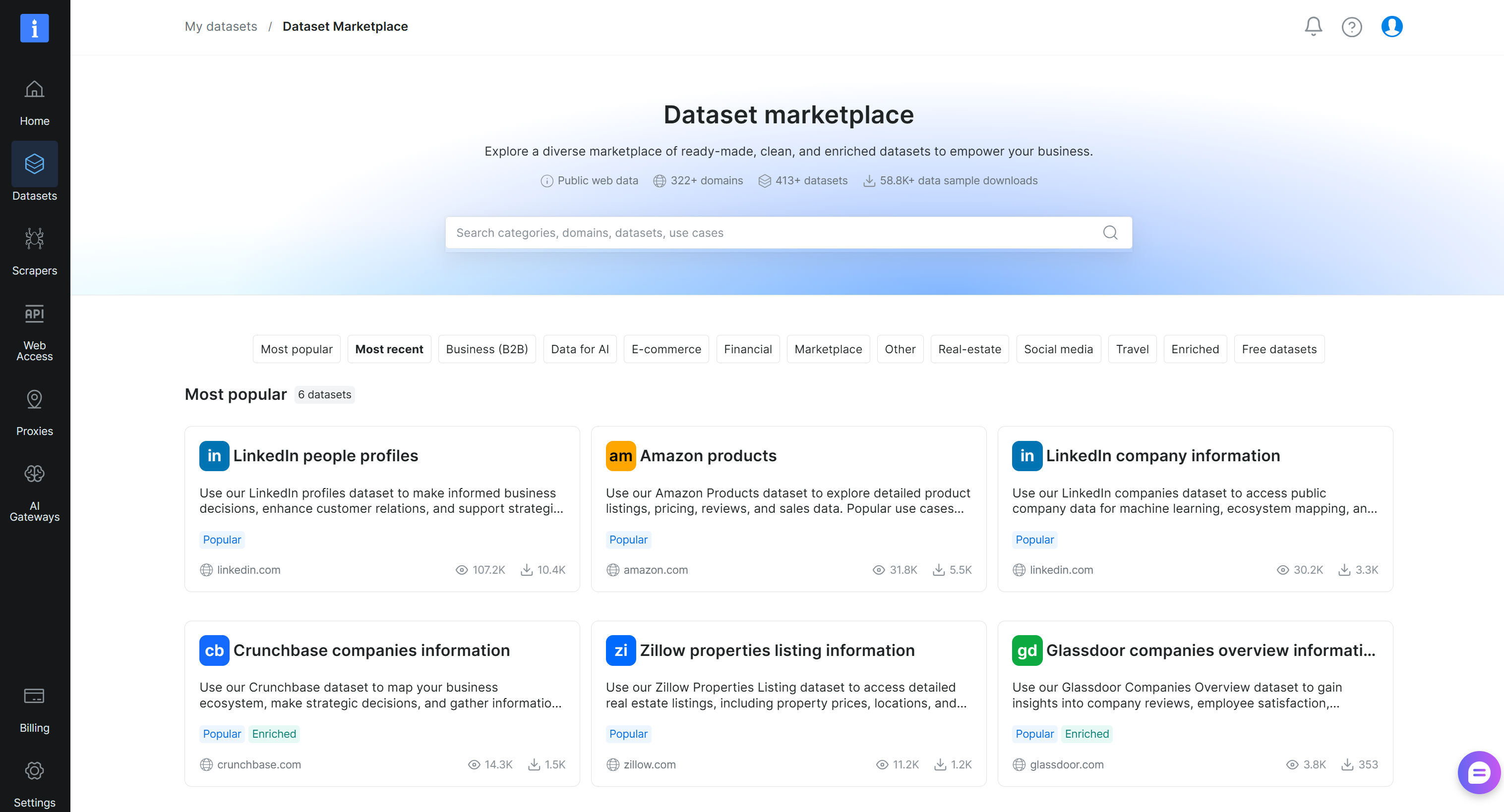 进入“数据集 marketplace”页面