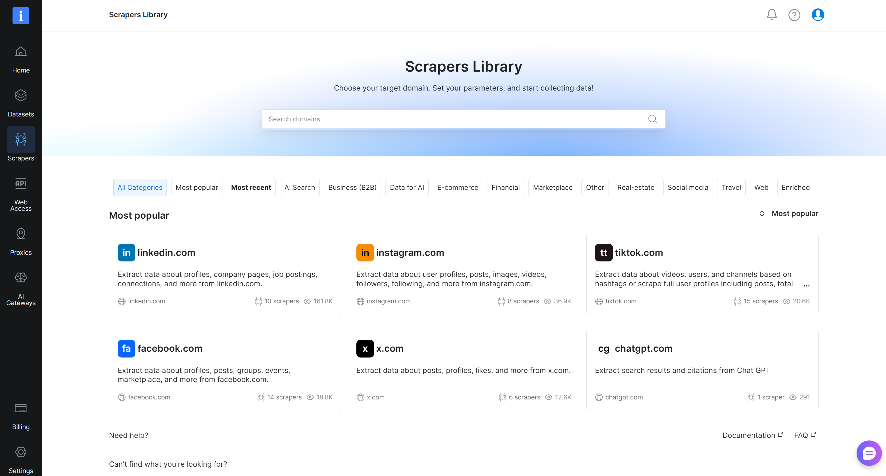 “爬虫工具 Library”页面