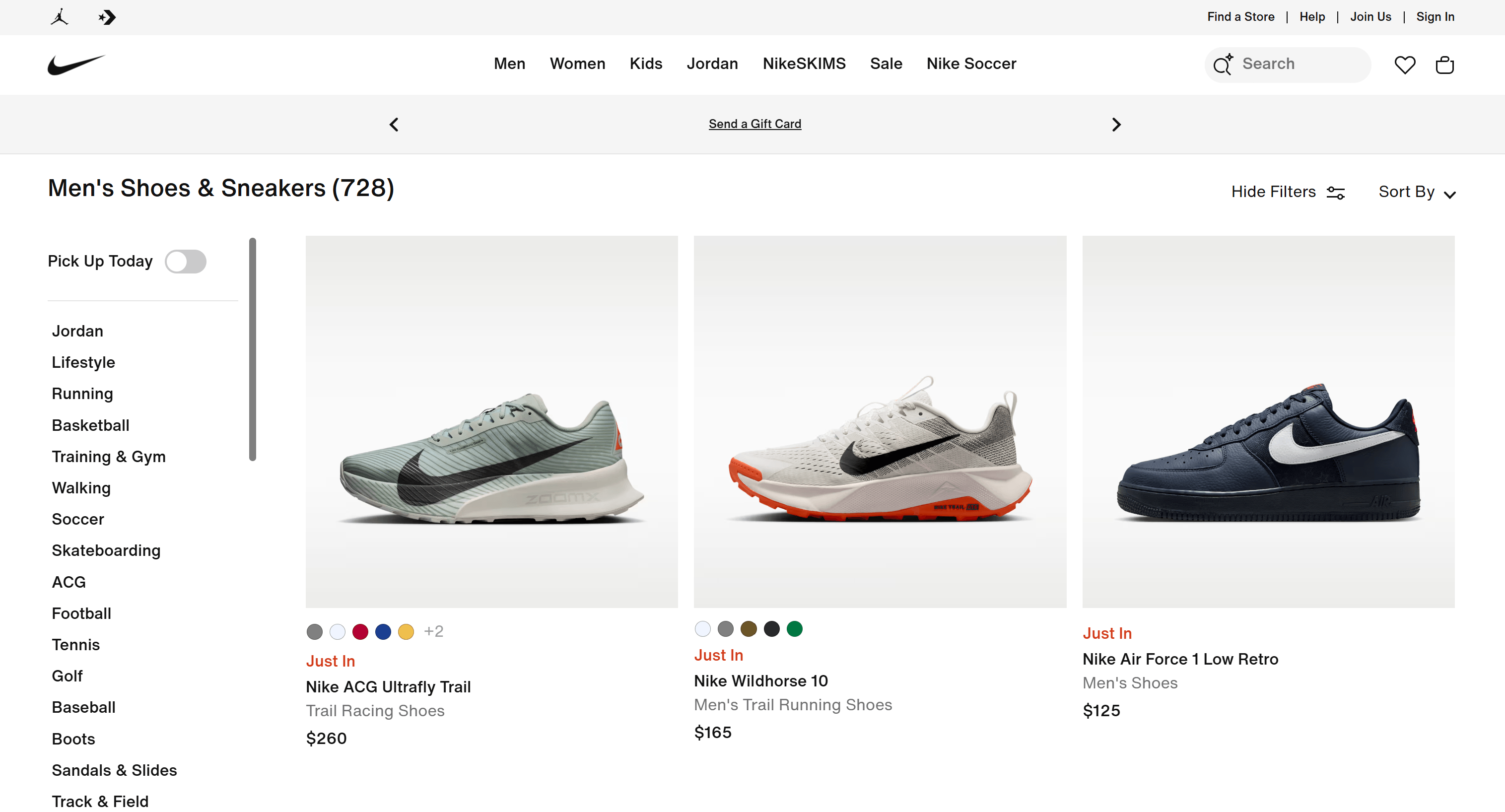 原始 Nike “Men's Shoes & Sneakers” 页面