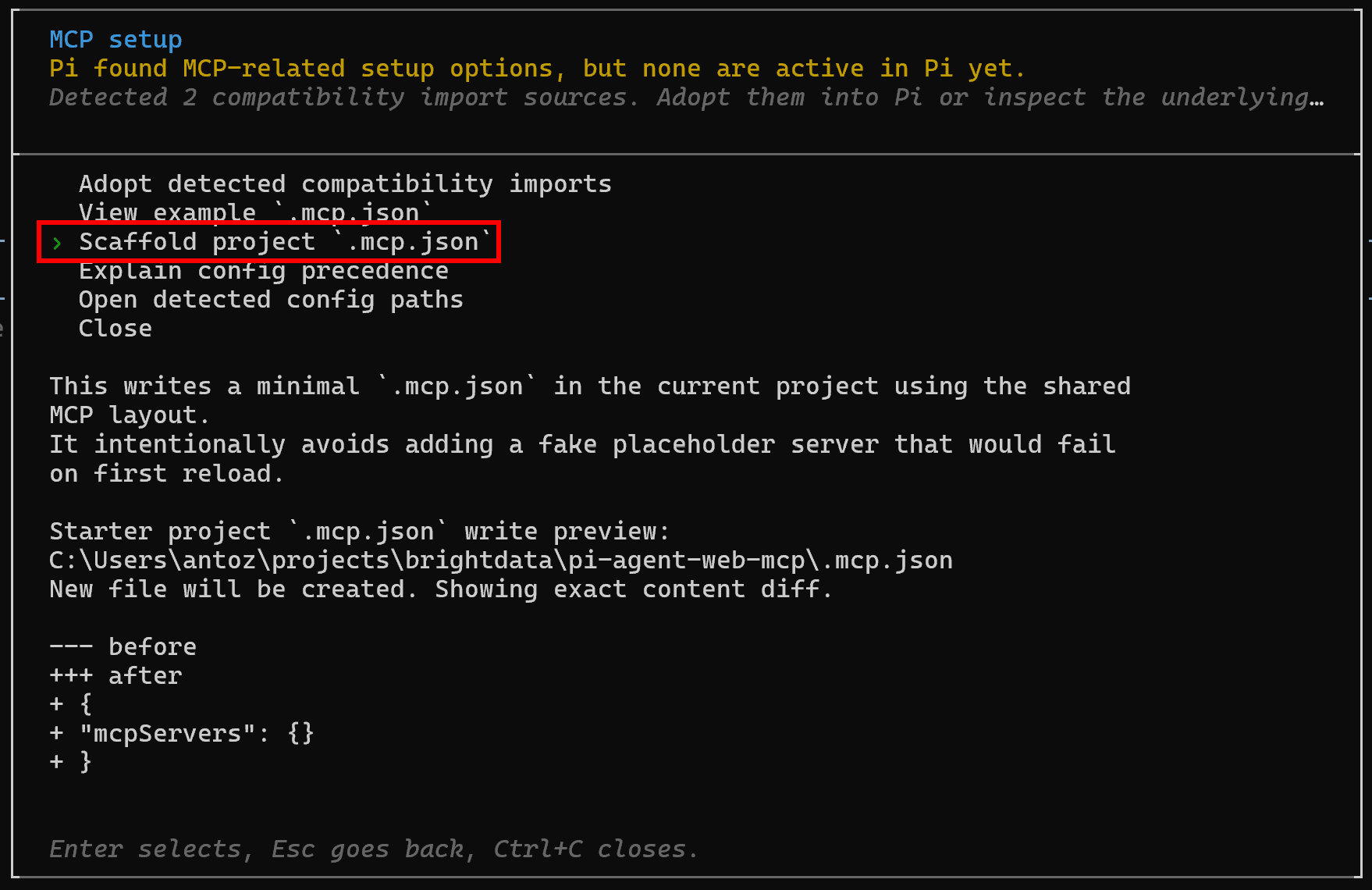 选择 "Scaffold project .mcp.json" 选项