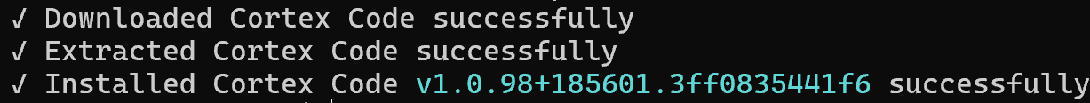 Cortex Code CLI 安装脚本的输出