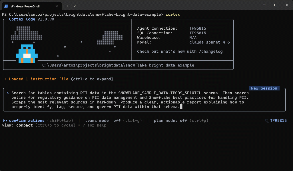 在 Cortex Code CLI 中执行提示