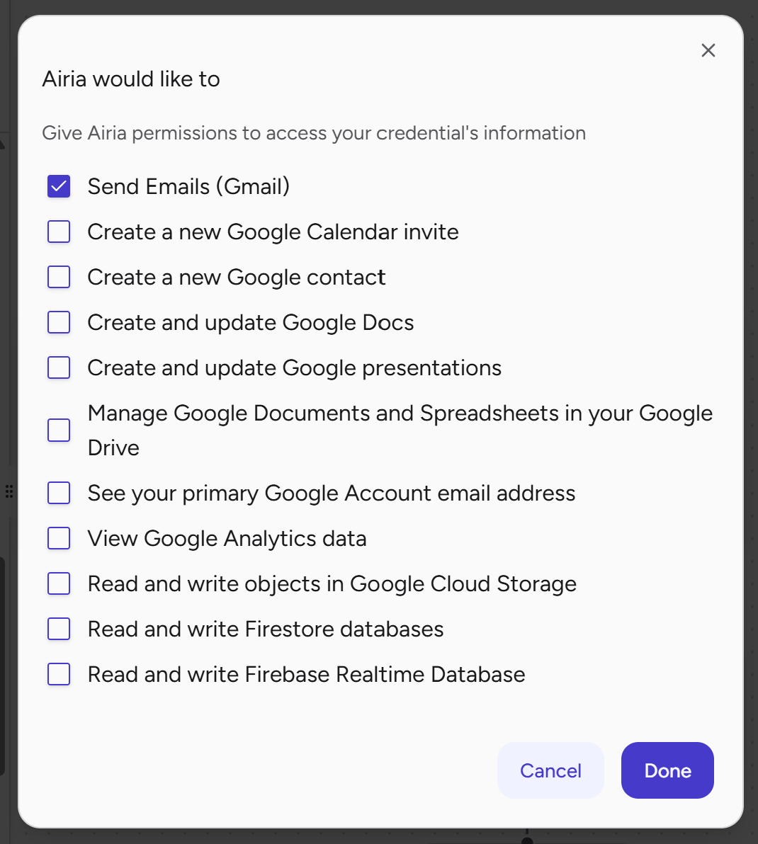 授予 “Send Emails (Gmail)” 权限
