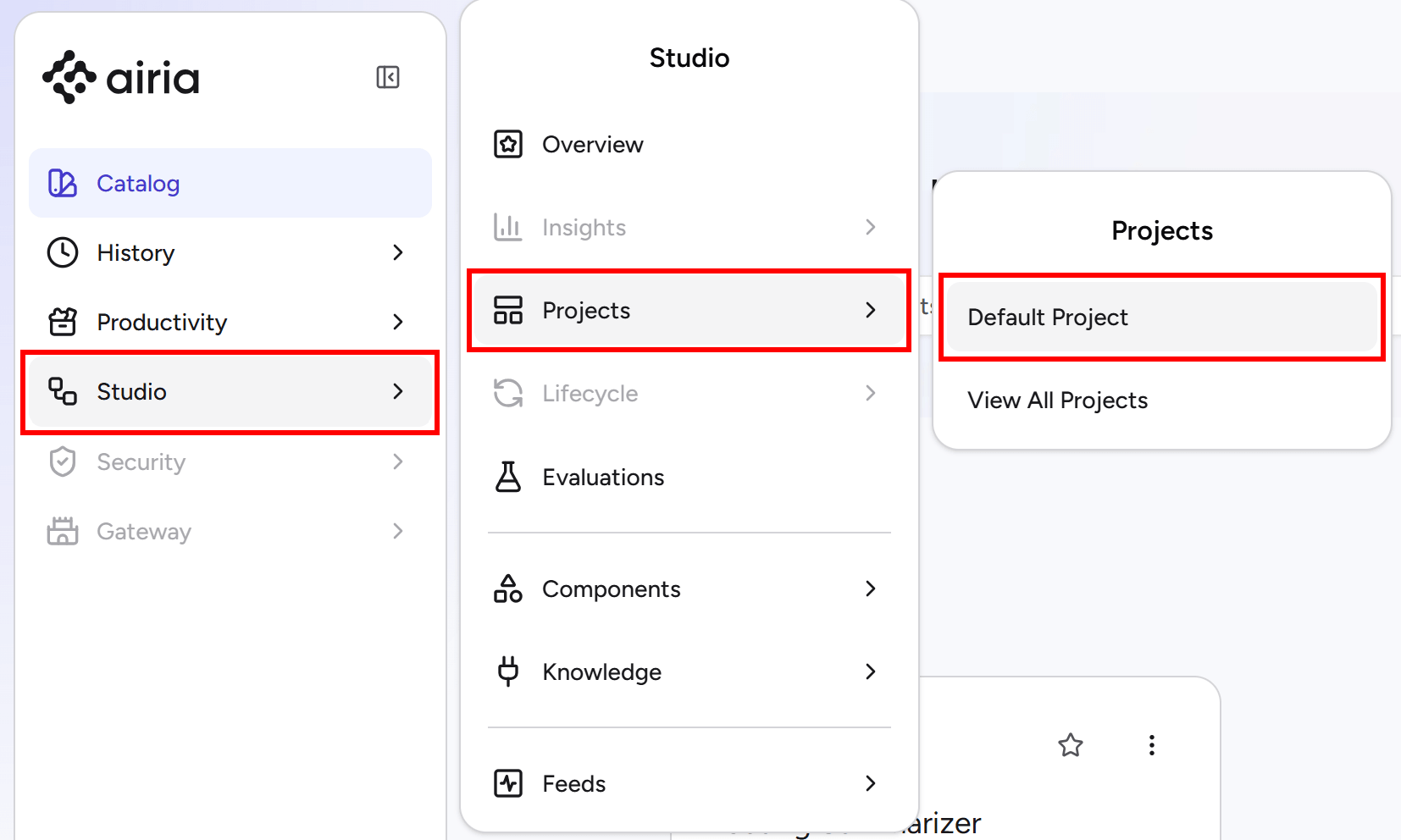 进入 “Studio > Projects > Default Project” 页面