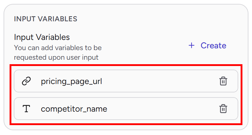 “pricing_page_url” 和 “competitor_name” 输入变量