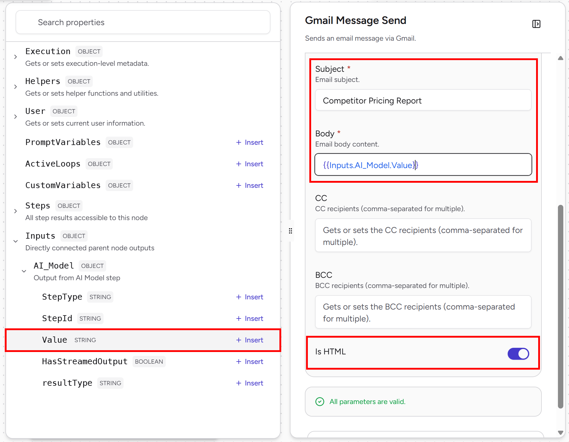 配置 “Gmail Message Send” 块