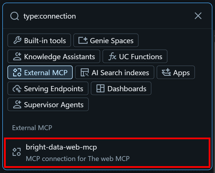 选择 “bright-data-web-mcp” 连接