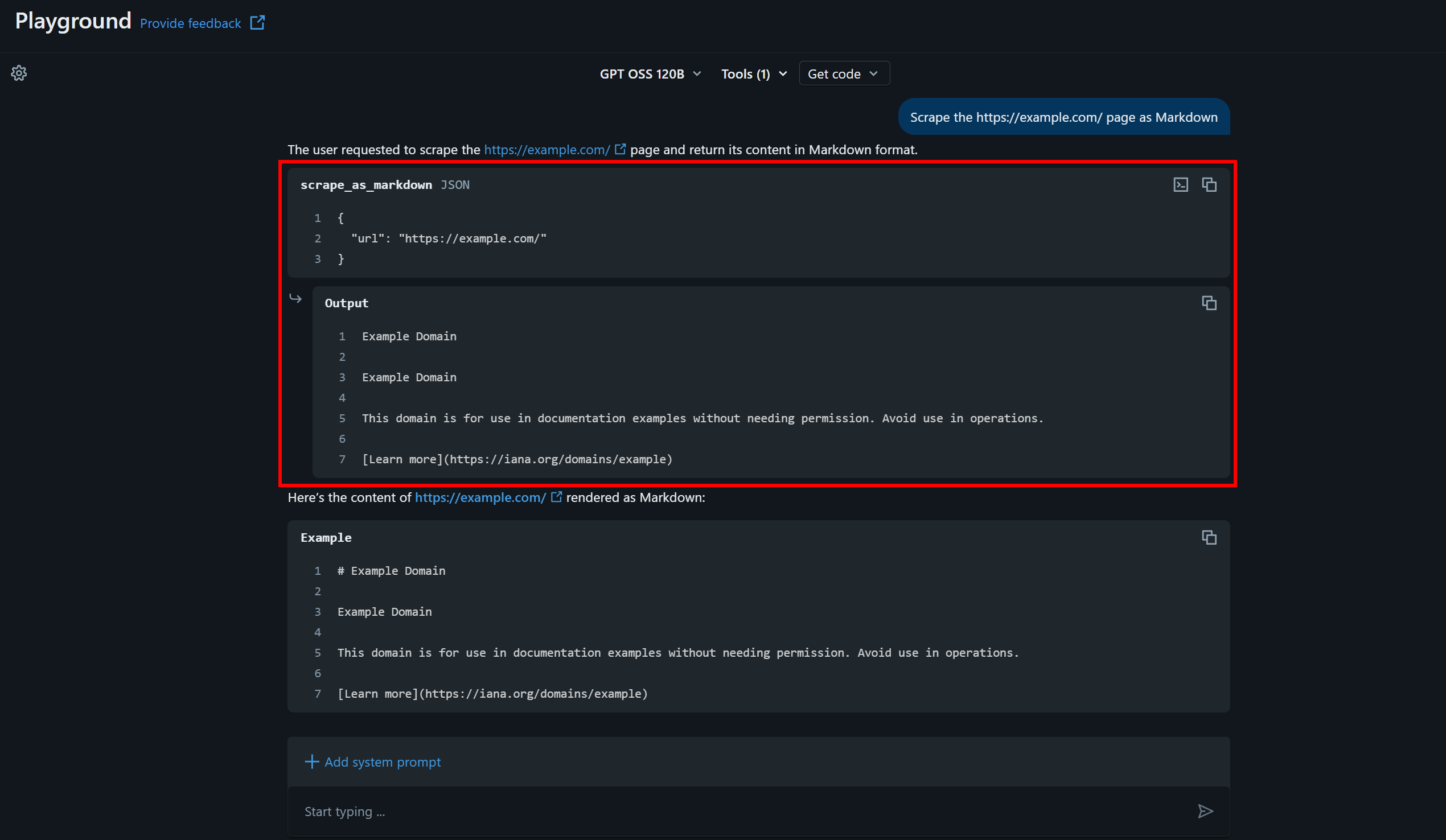 注意使用了 “scrape_as_markdown” 工具