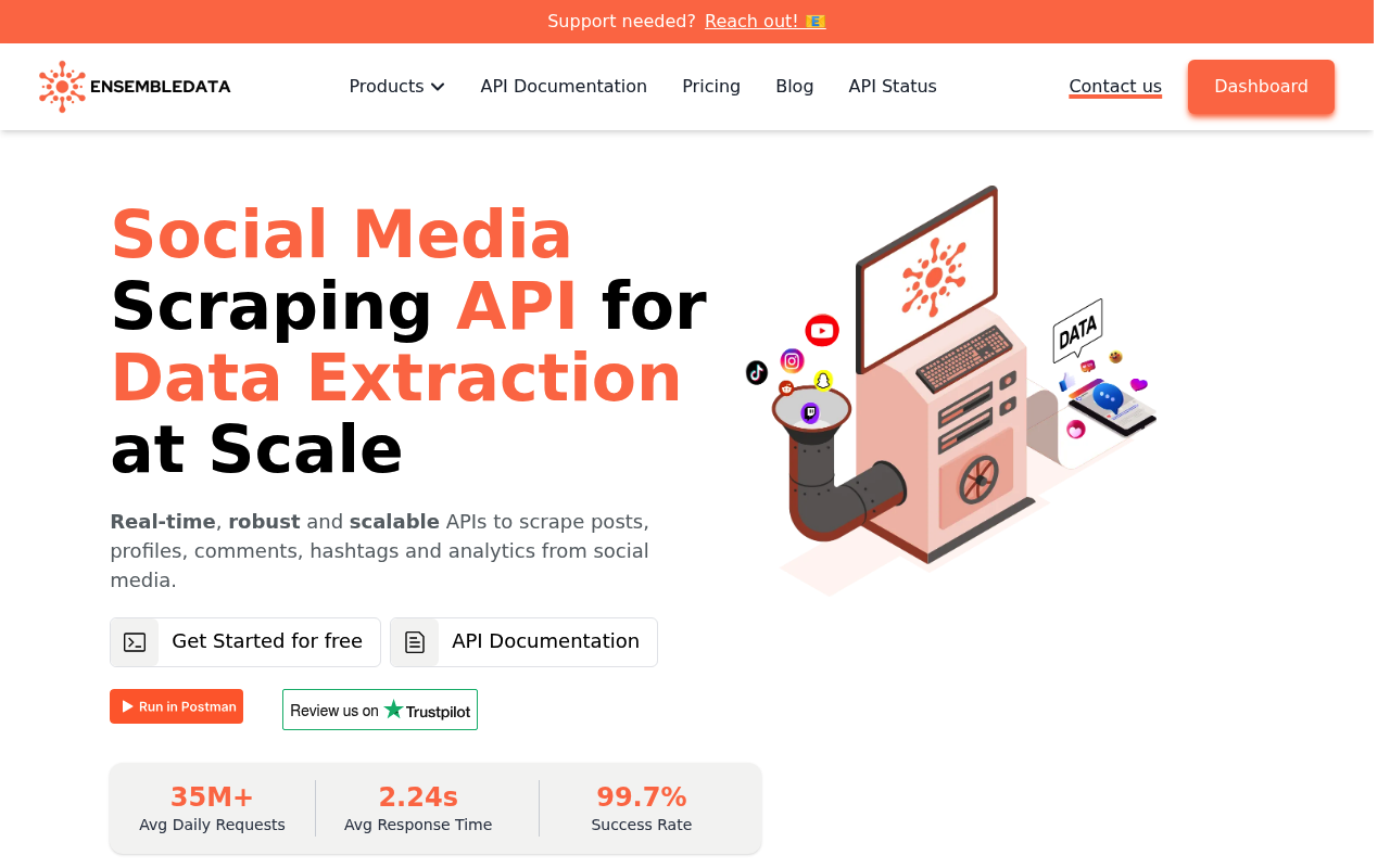 EnsembleData 社交媒体 API 首页