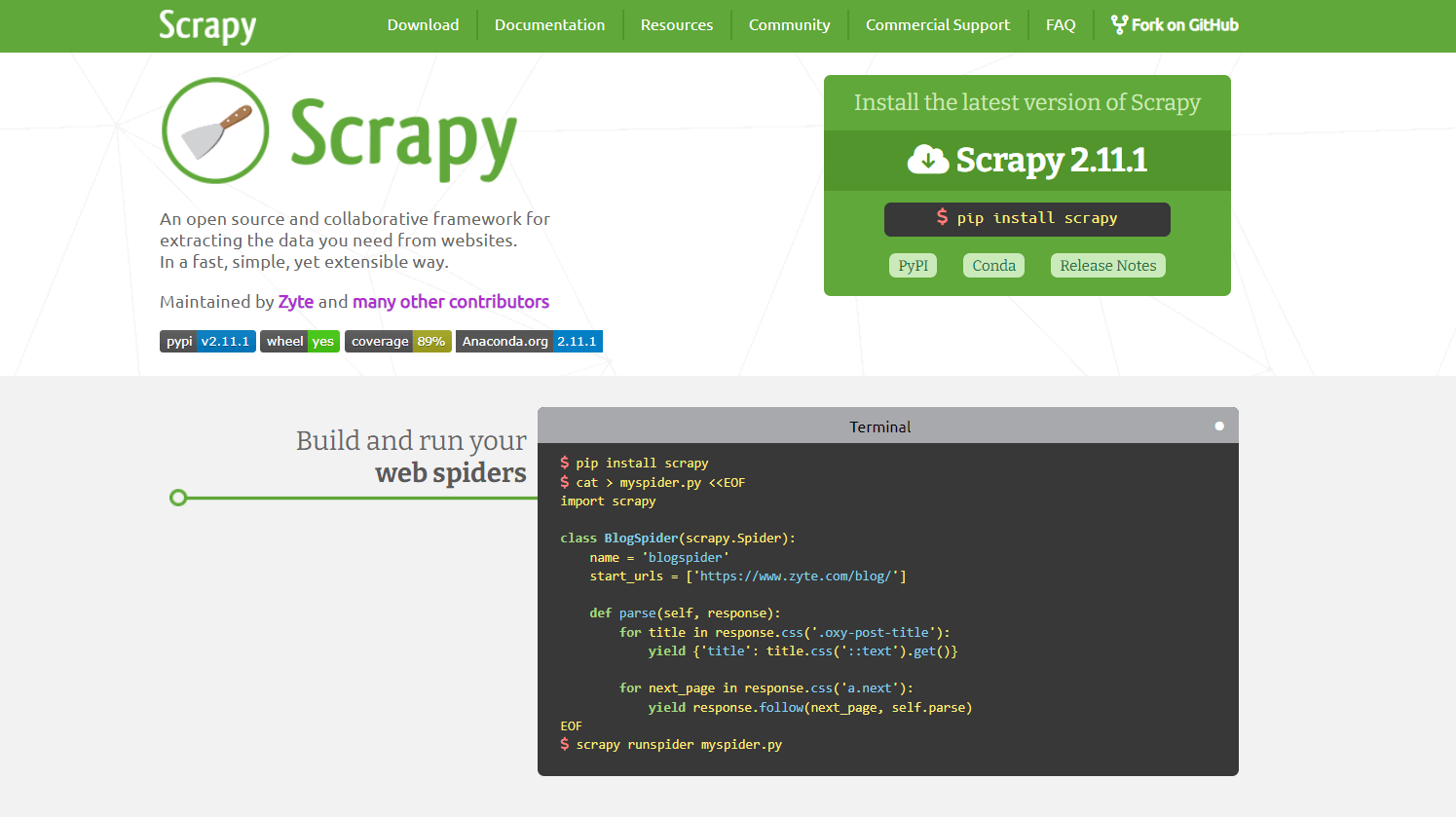 Scrapy 网站主页