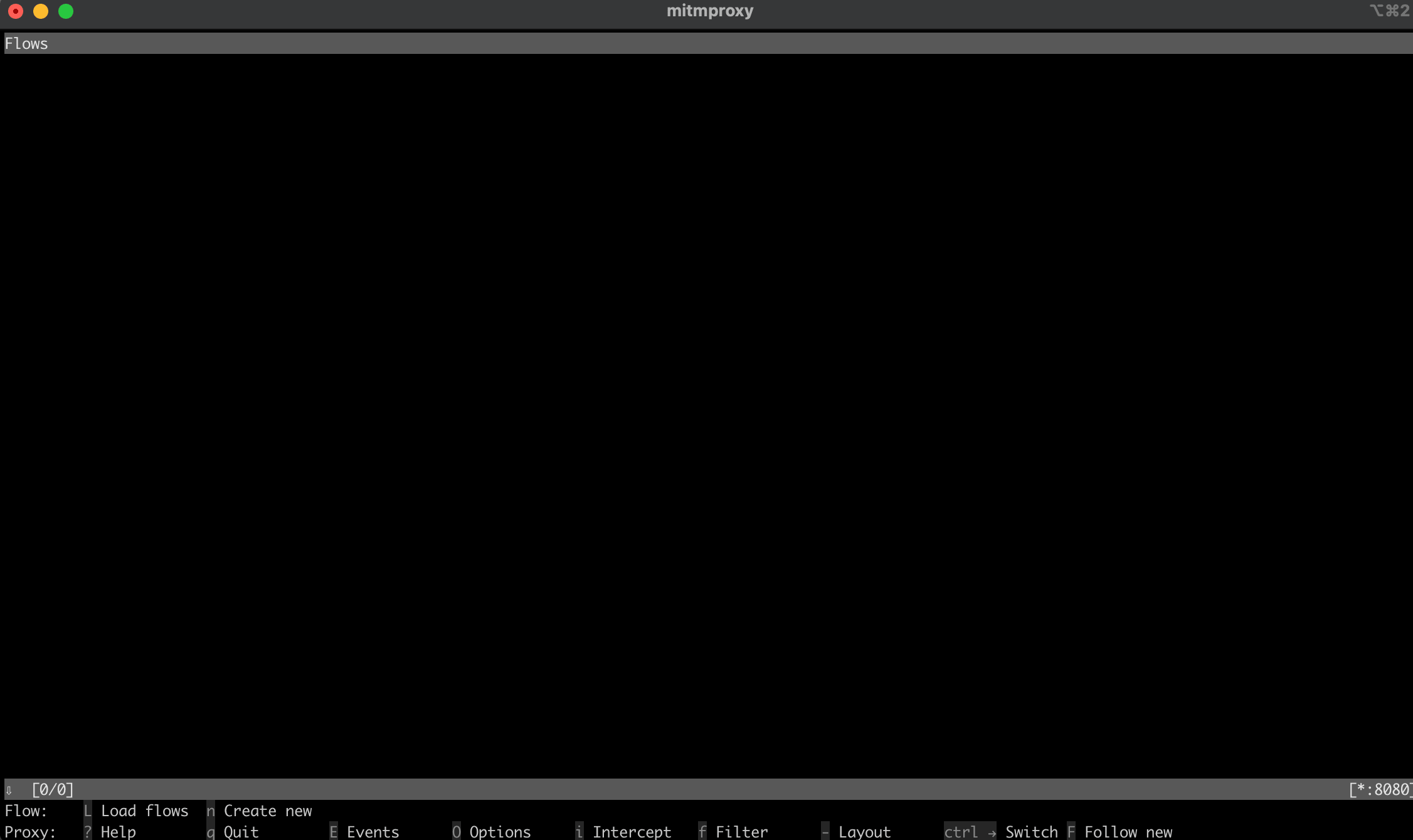 启动 mitmproxy 后的 Shell 窗口