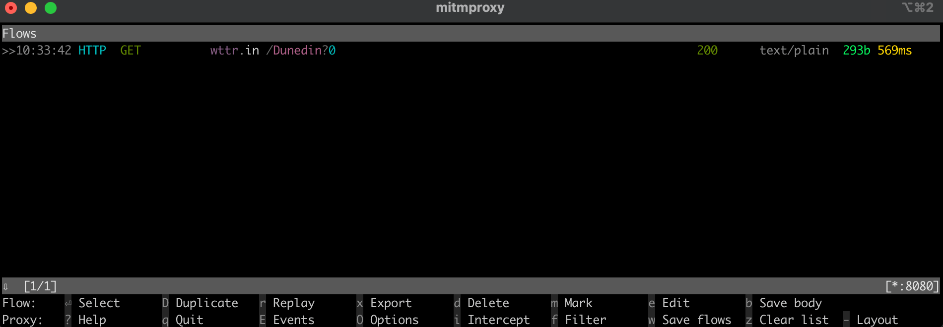 在 mitmproxy 窗口中通过本地代理进行的调用