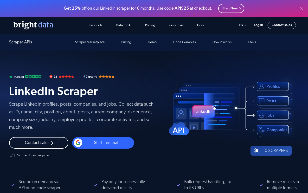 Bright Data LinkedIn 爬虫工具 API 页面