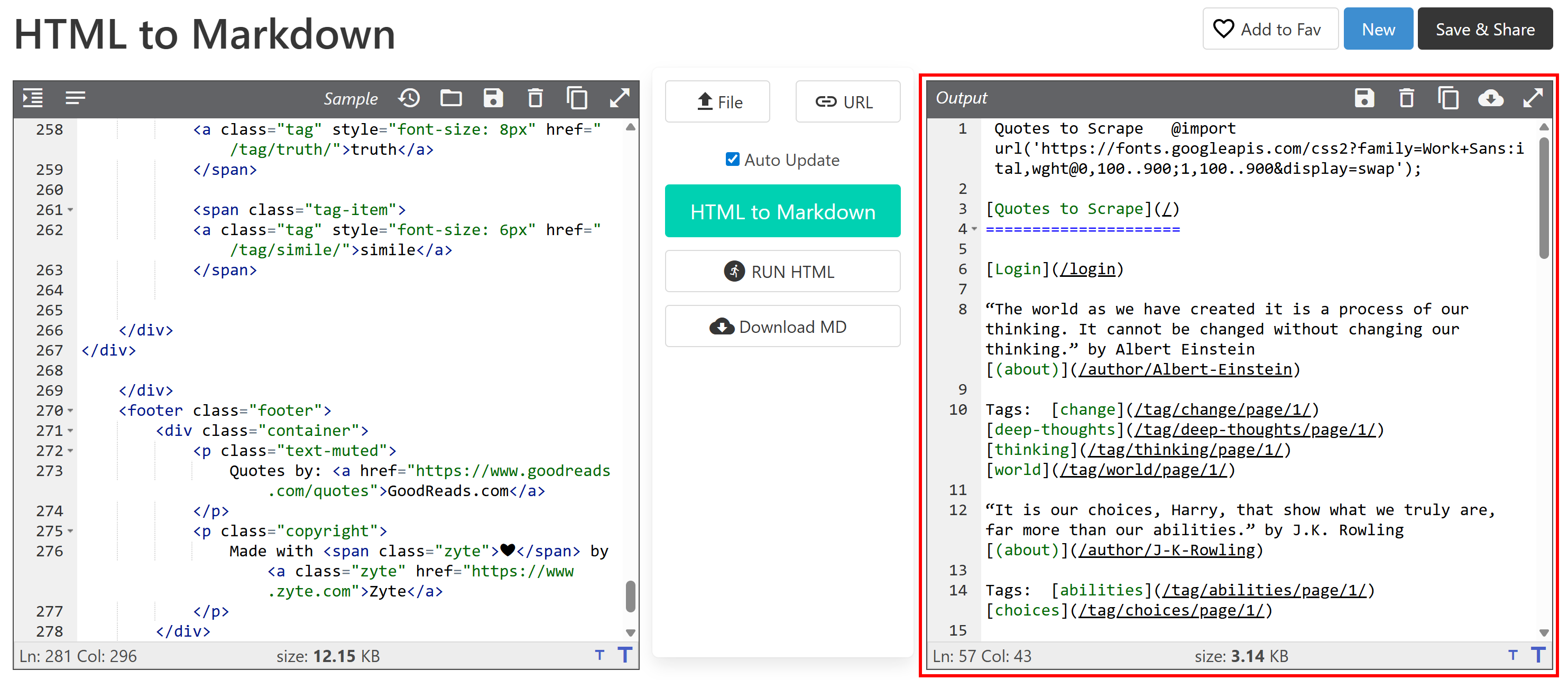 HTML 转 Markdown 转换器中粘贴的文本