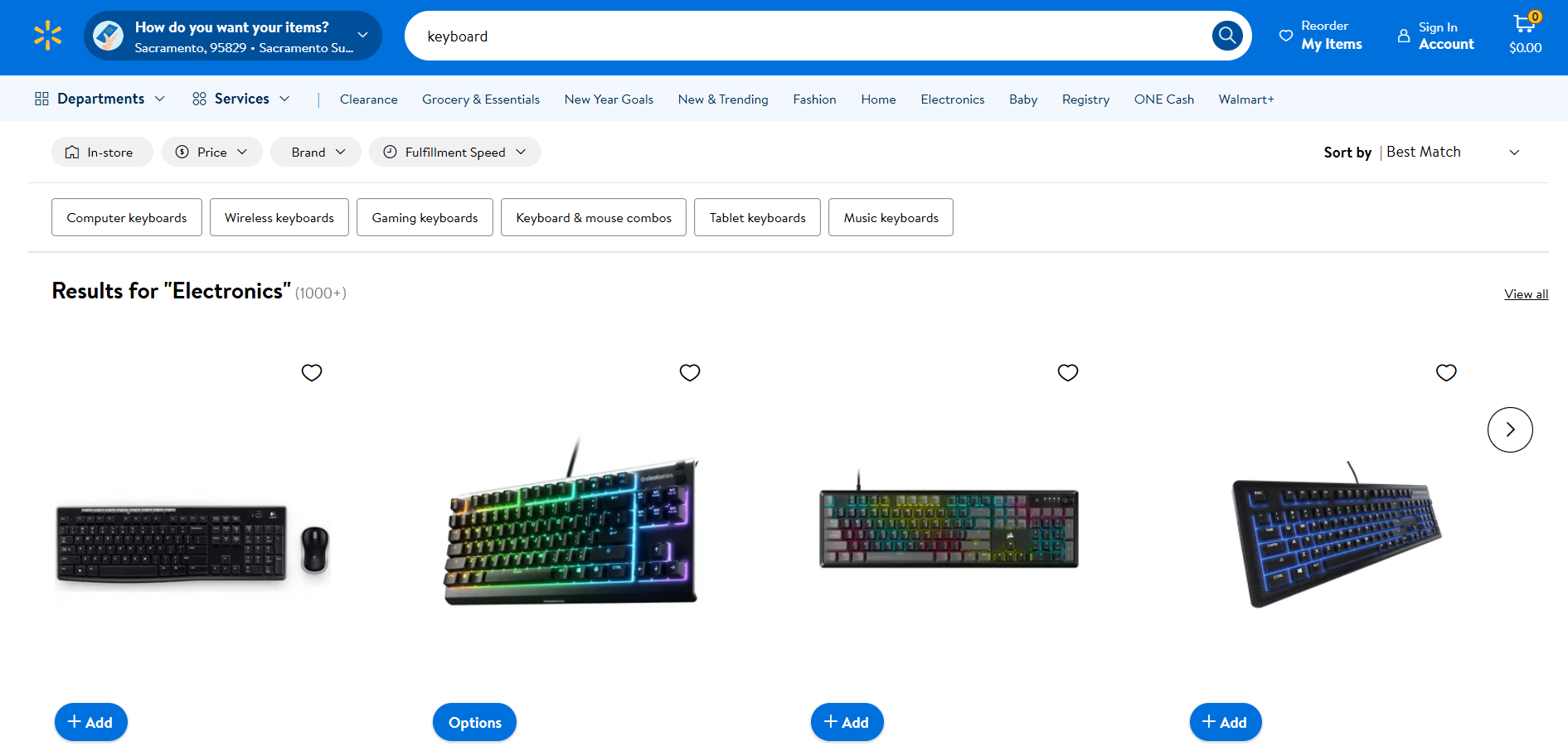 Walmart 键盘和电子产品搜索结果