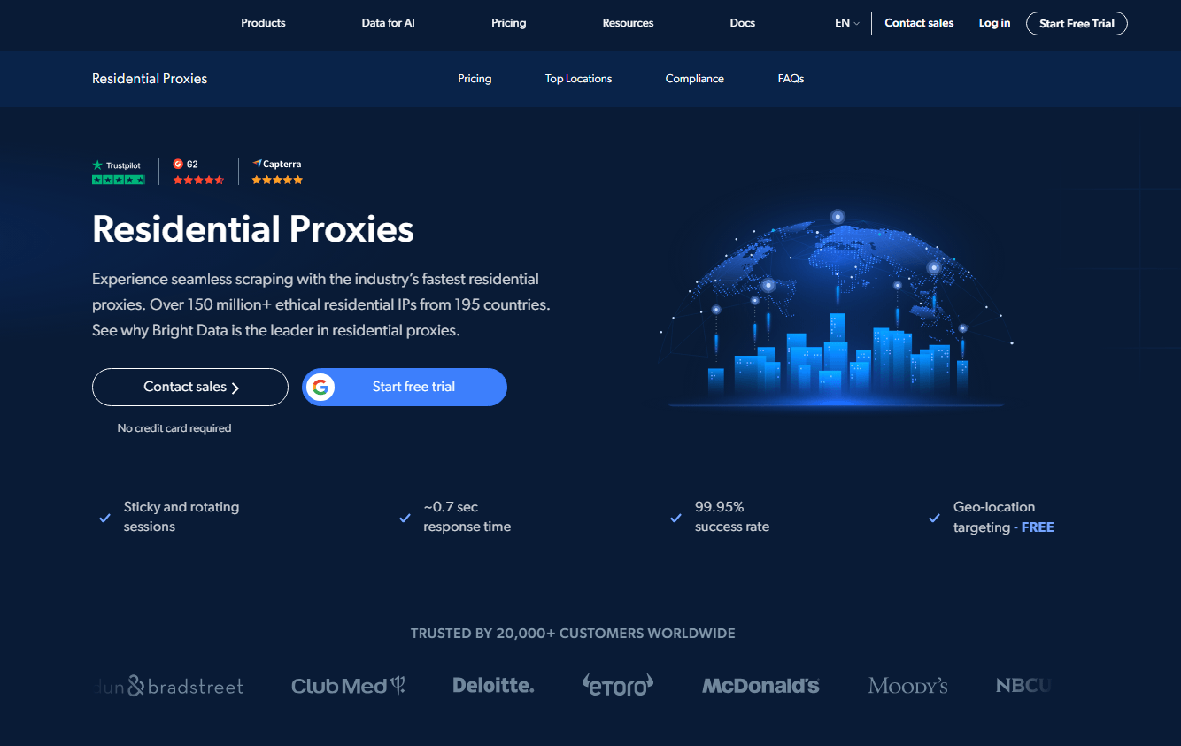 Bright Data 网站上的住宅代理页面