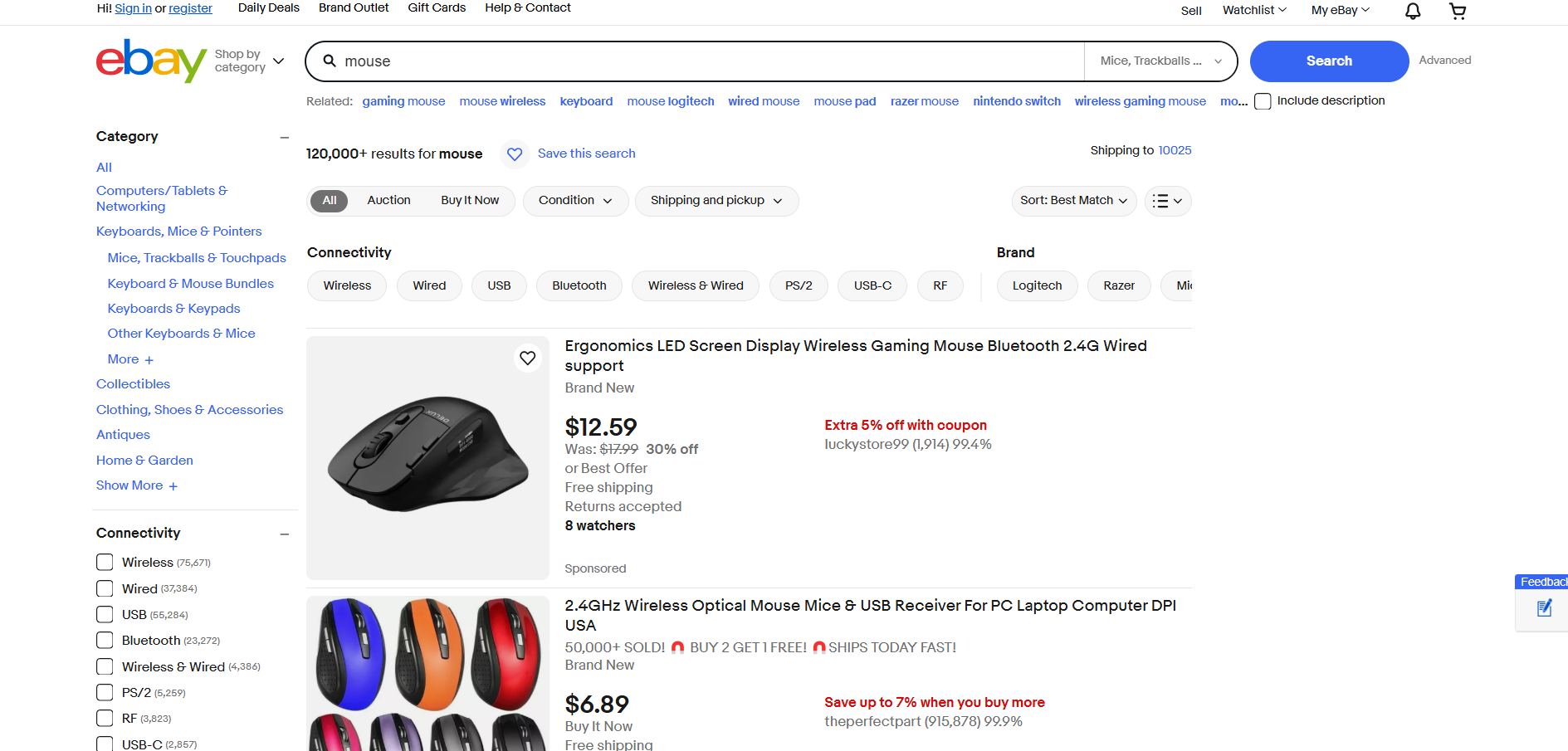 eBay 上“mouse”的搜索结果