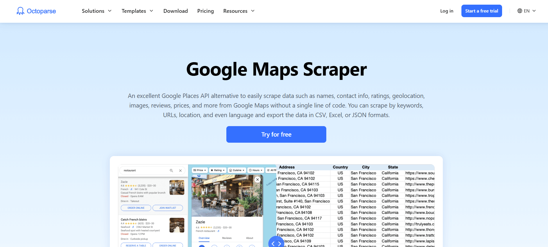 Octoparse 的 Google Maps 爬虫工具