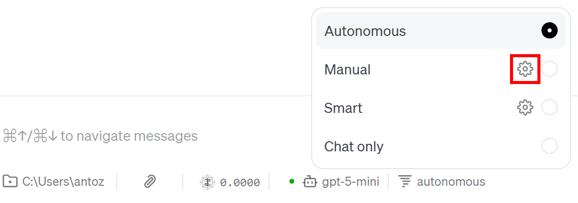 选择“Manual”条目中的“gear”条目