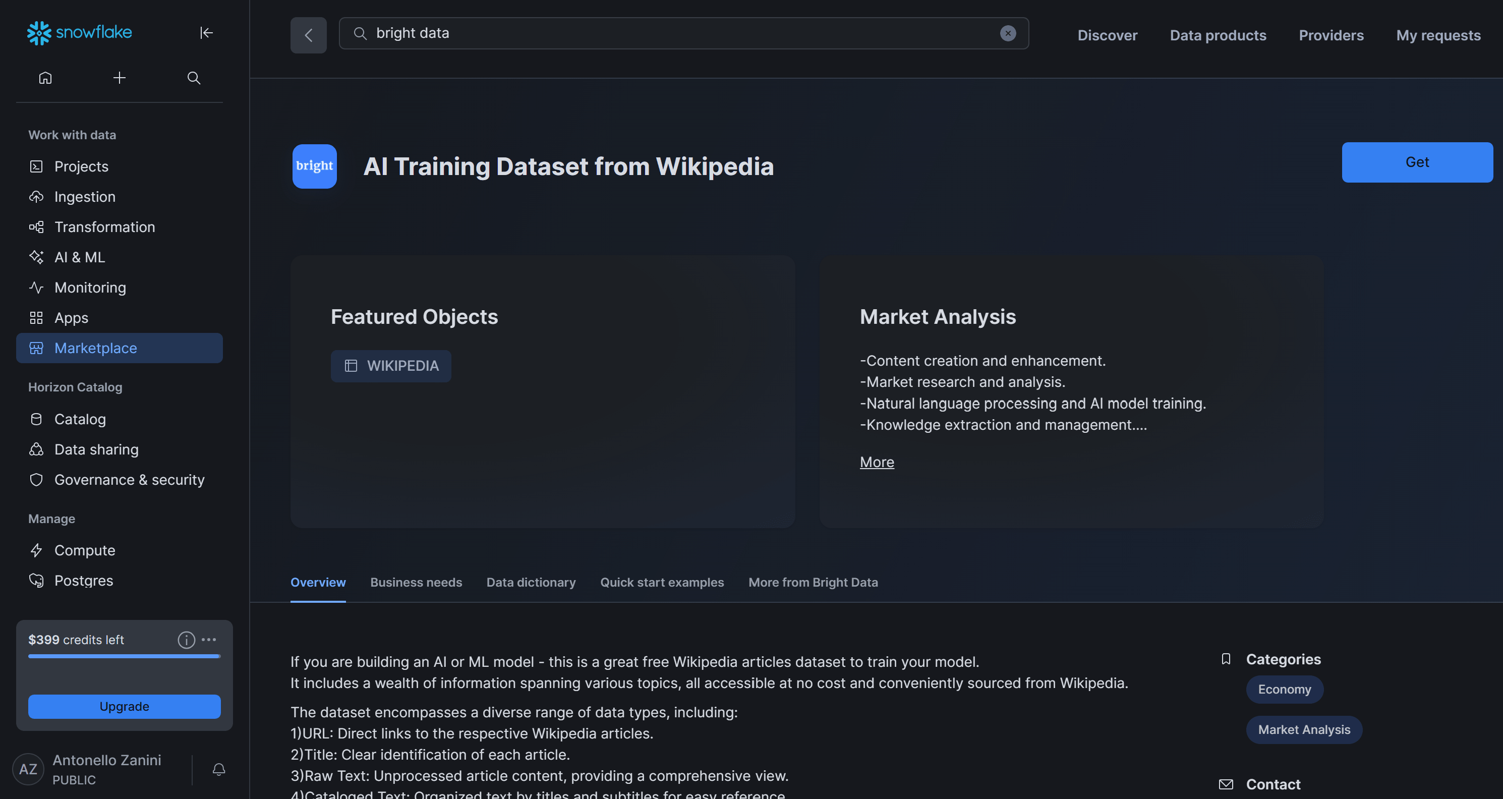 Snowflake 上的“来自 Wikipedia 的 AI 训练数据集”数据集