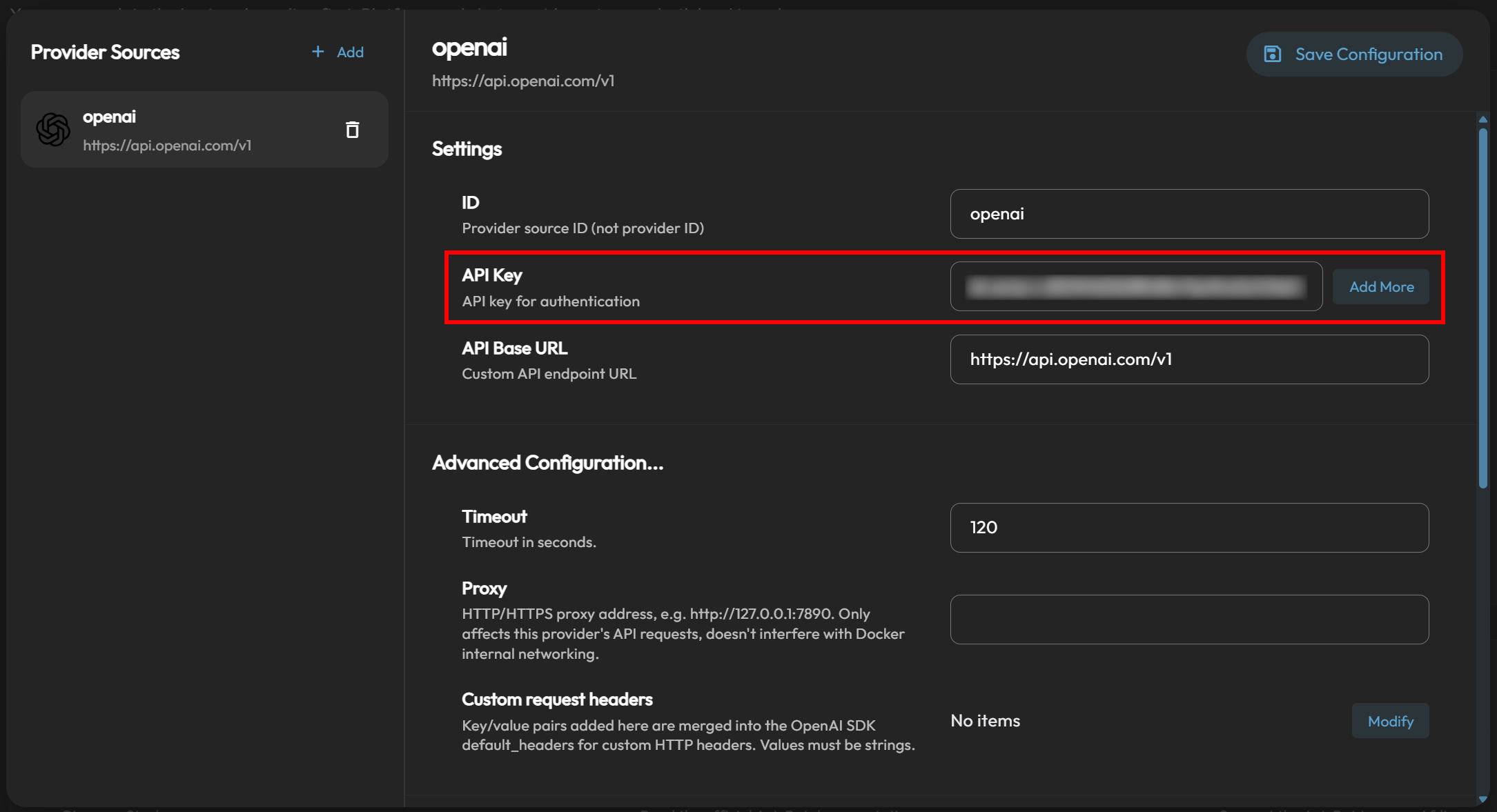 添加 OpenAI API key