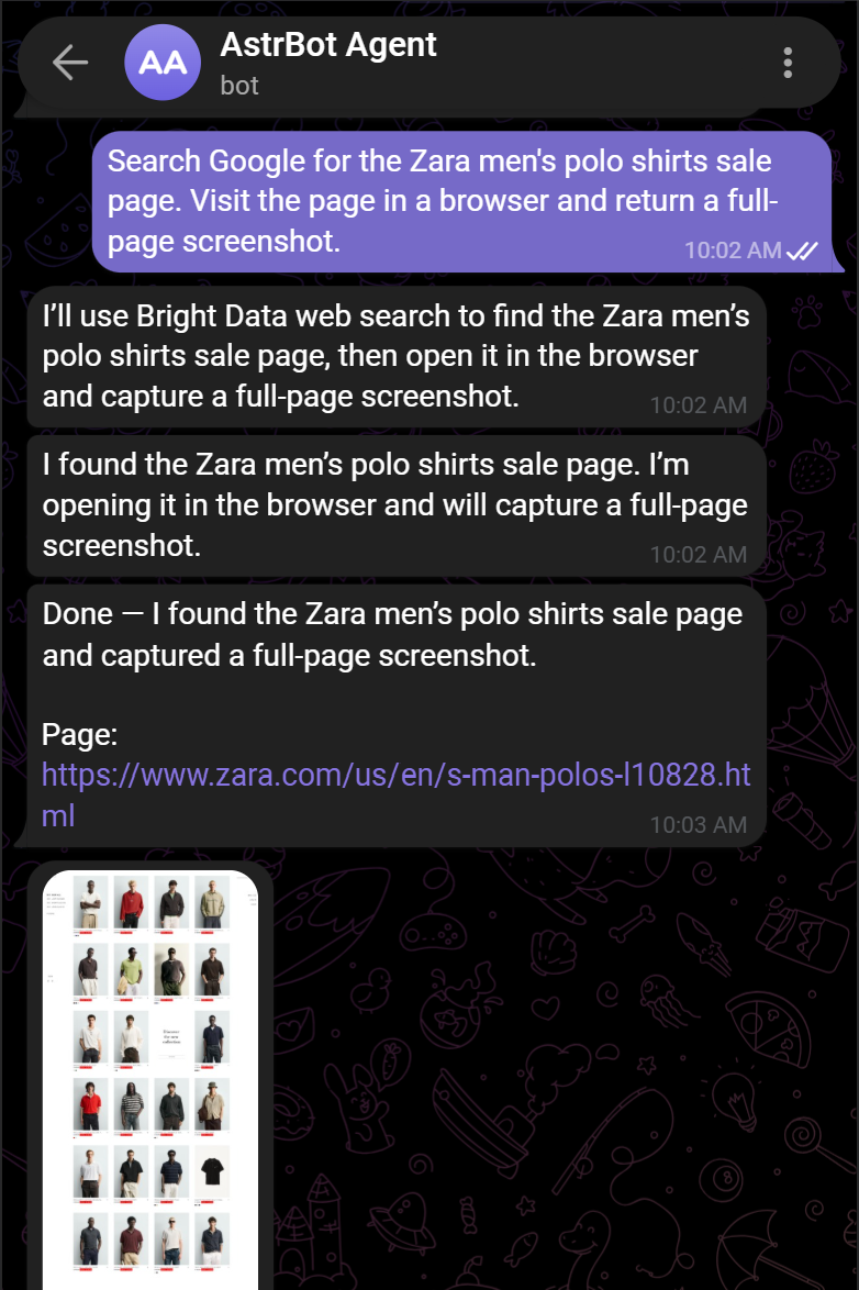 注意 AstrBot 通过调用 Bright Data 工具产生的准确响应