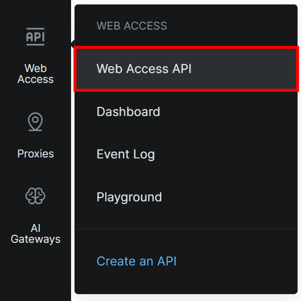 导航到 “Web Access API” 页面