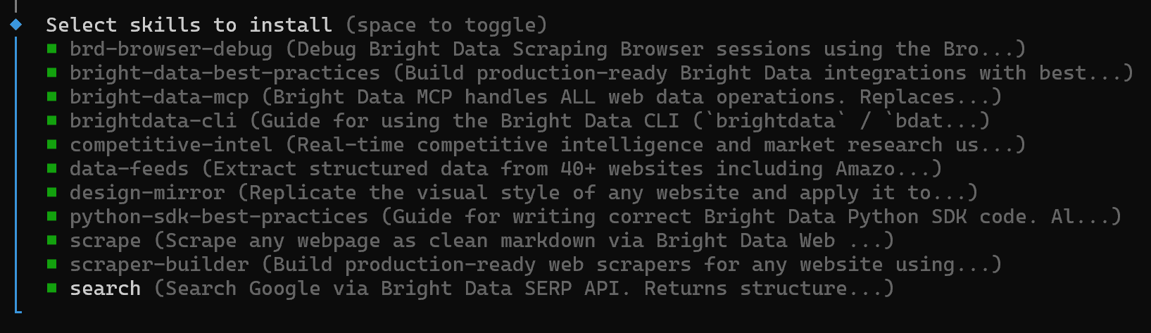 切换所有 Bright Data 技能