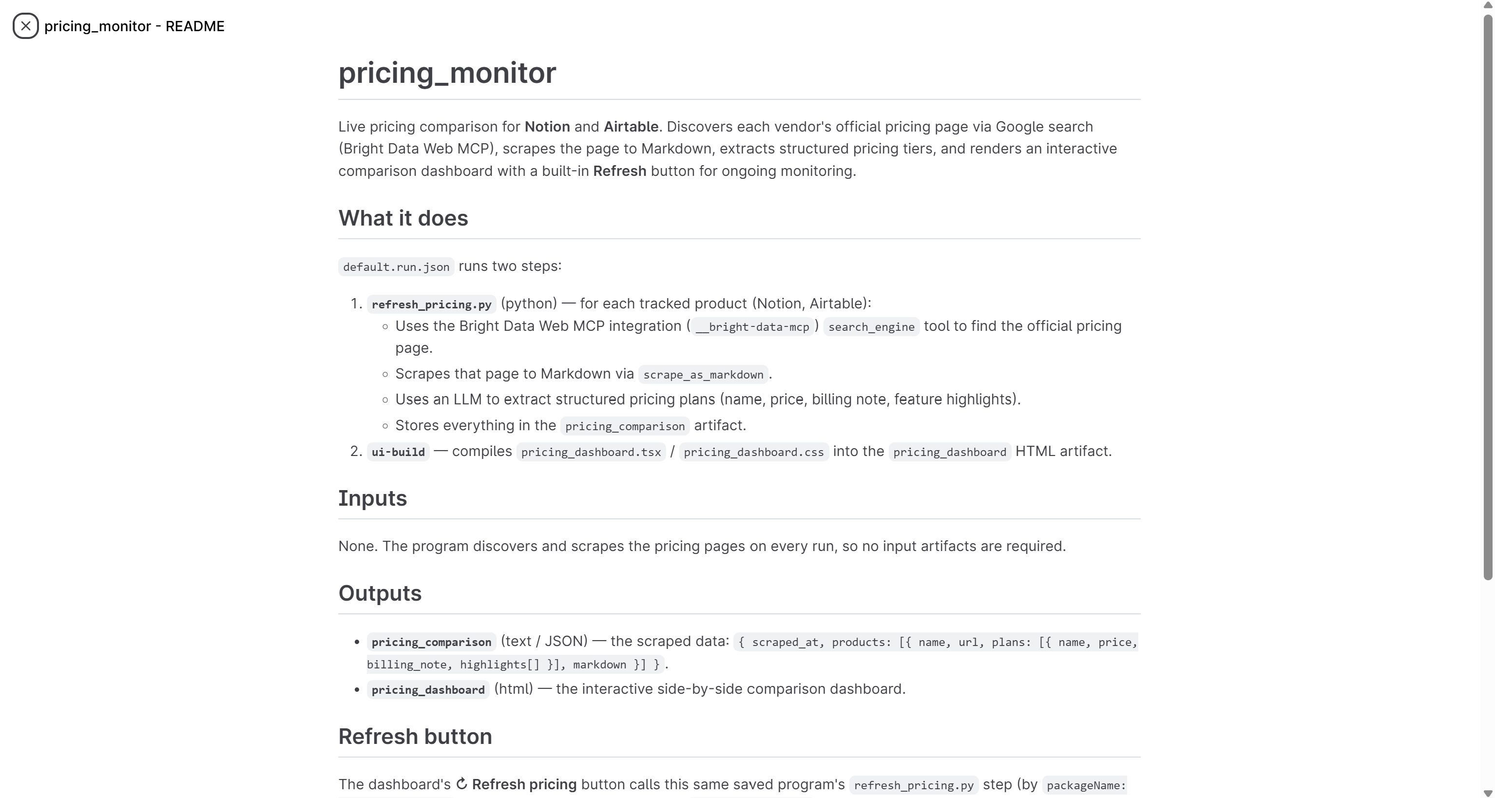 “pricing_monitoring”工作流的 README 文件
