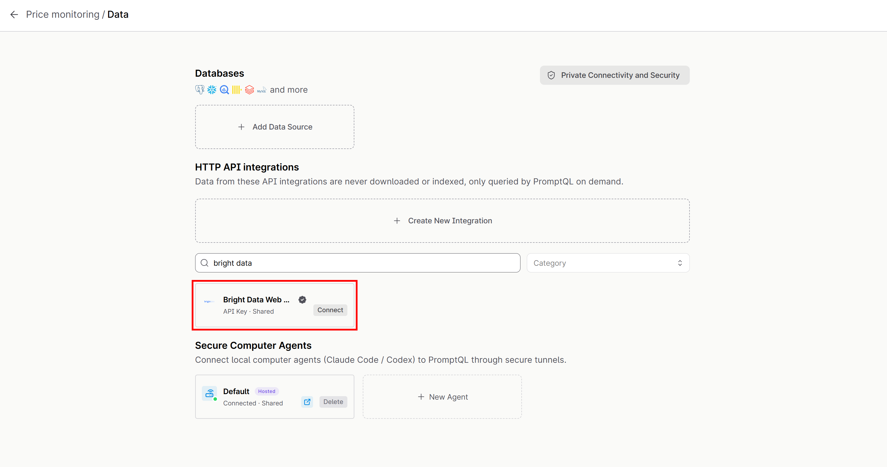 选择“Bright Data Web MCP”数据集成