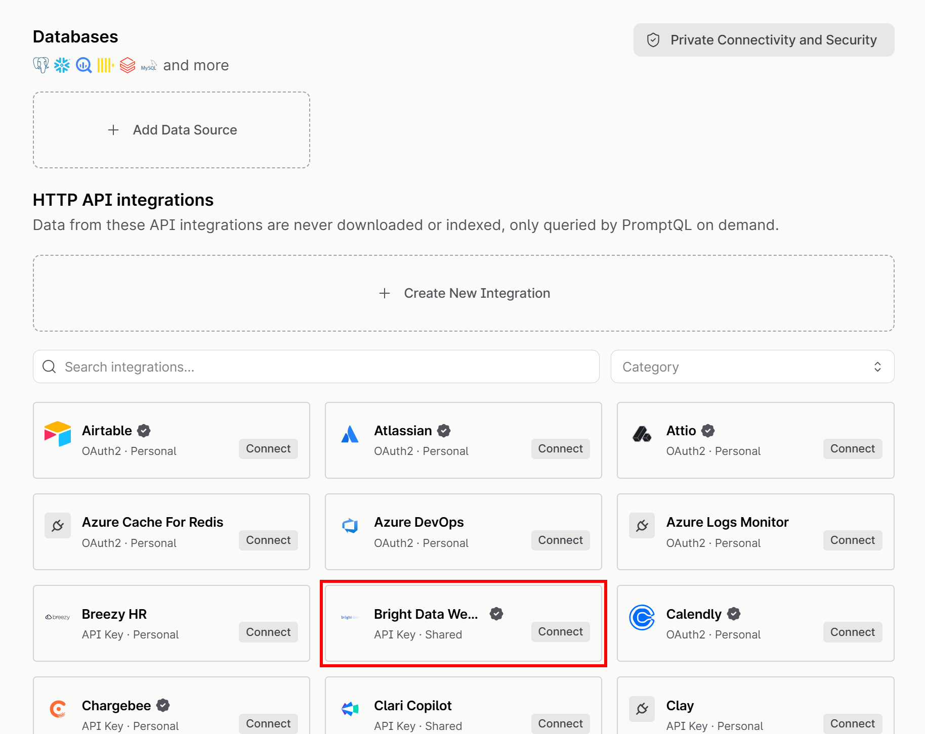 PrompQL 中的 “Bright Data Web MCP” 数据连接器
