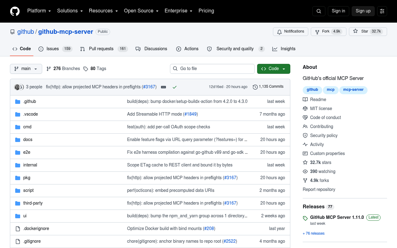 GitHub MCP 服务器代码仓库，展示远程服务器设置和工具集选项