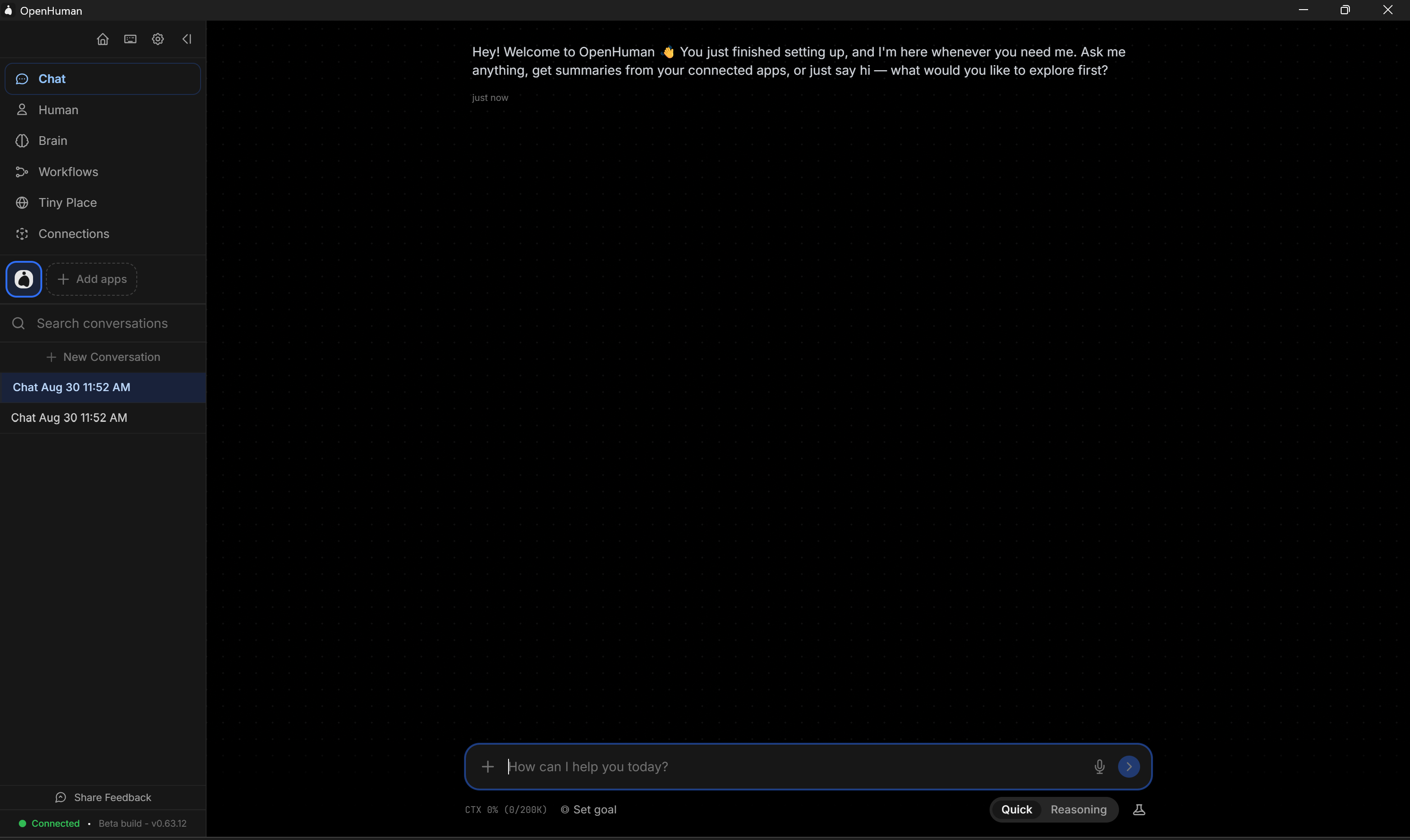 OpenHuman 的“Chat”视图