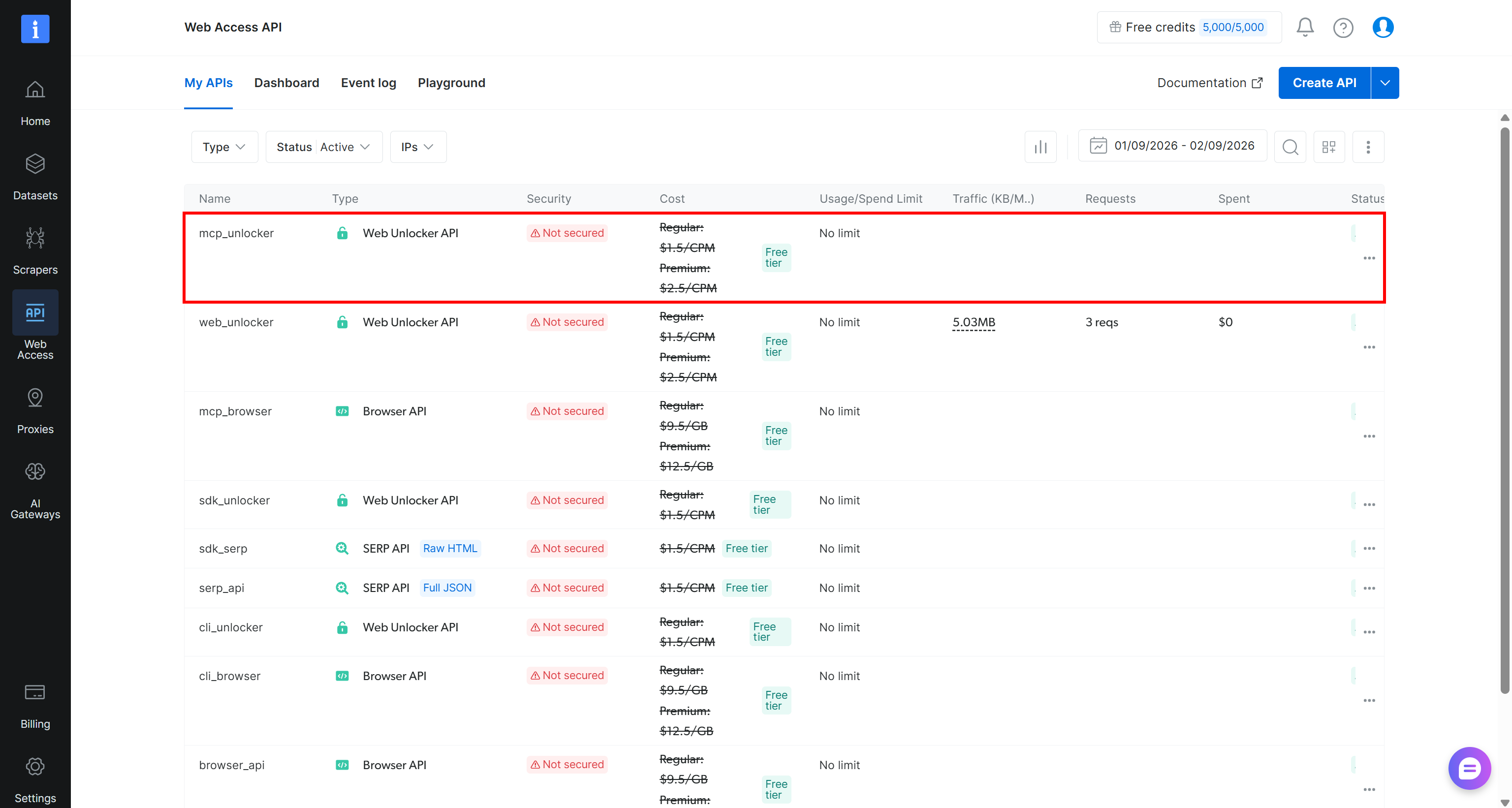 注意类型为“网络解锁器 API”的“web_unlocker” API