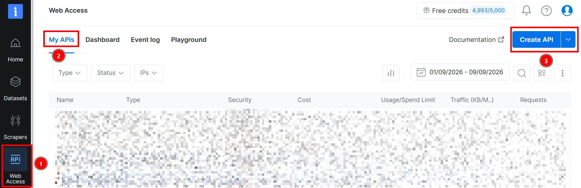 Bright Data 控制面板中的 APIs 部分