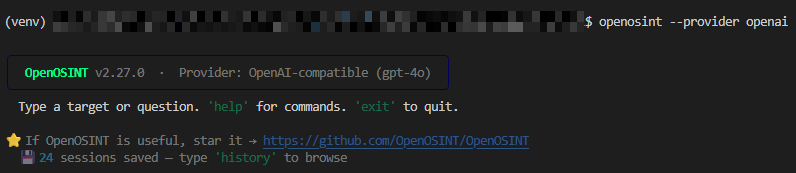 首次运行 OpenOSINT 时的 CLI